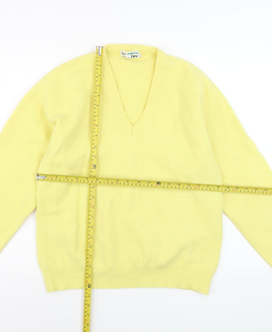 LWS Men's Yellow Angora V-Neck Jumper Size M Vintage Knitwear