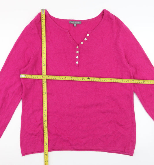 Laura Ashley Women’s Pink Henley Wool Cashmere Knit Jumper Size 18