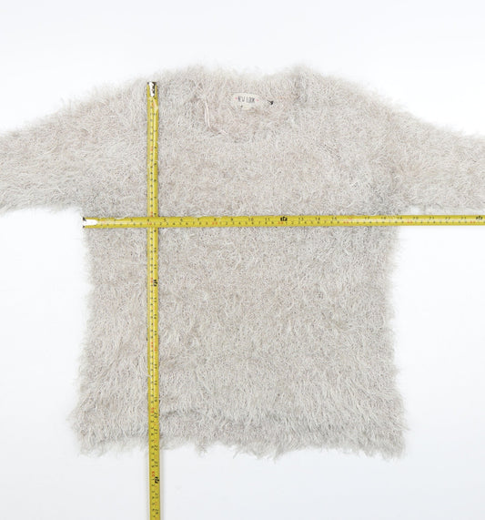 New Look Women's Beige Fuzzy Knit Long Sleeve Pullover Jumper L