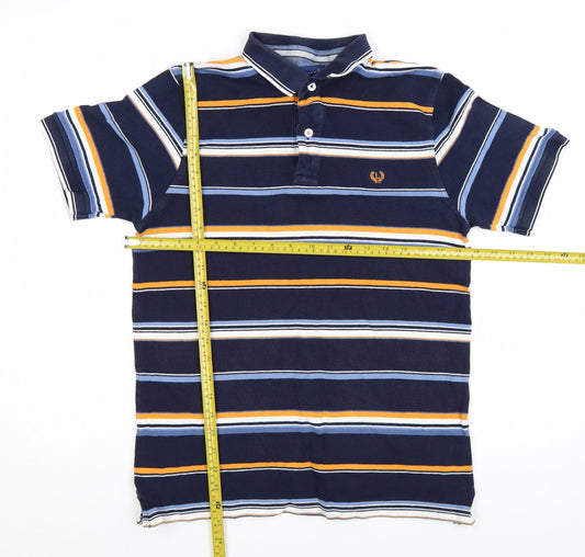 Lincoln Men's Blue Striped Cotton Polo Shirt Size M