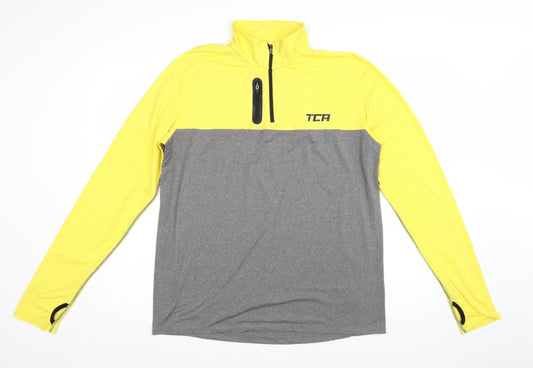 TCA Men’s Yellow Grey 1/4 Zip Long Sleeve Running Top Size L