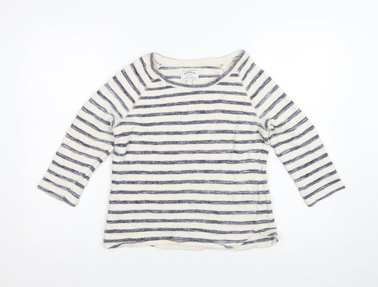 FatFace Women’s Blue Striped Boat Neck 3/4 Sleeve Cotton Top Size 10