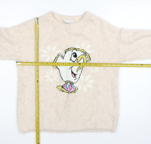 Primark Women Beige Disney Chip Fuzzy Knit Jumper Size S