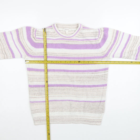 Marks and Spencer Per Una Womens Lilac Mix Striped Crew Pullover Jumper Size 12
