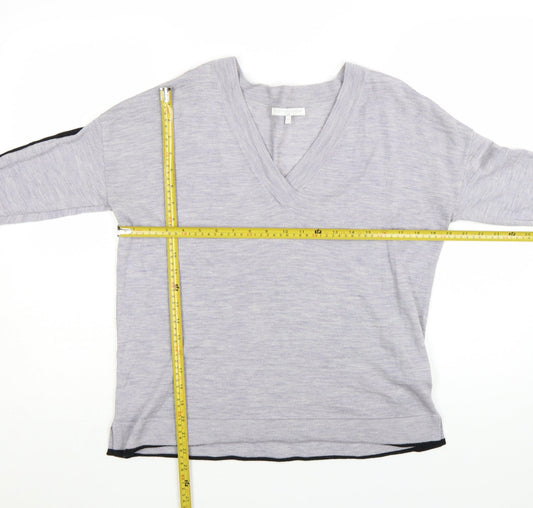 Next Women Grey V-Neck Merino Wool Long Sleeve Pullover Jumper Size 12