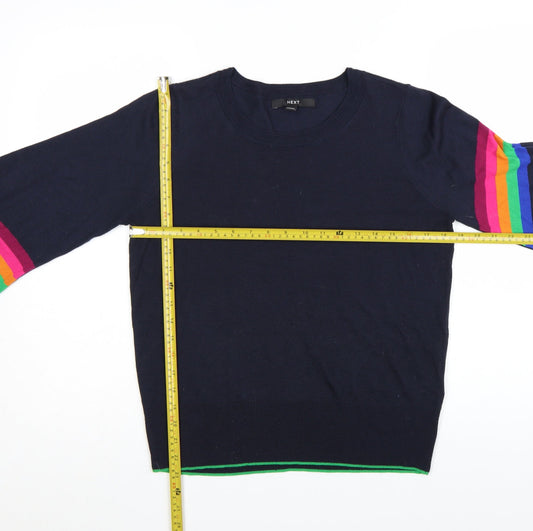 Next Women's Blue Rainbow Stripe Balloon Sleeve Jumper M
