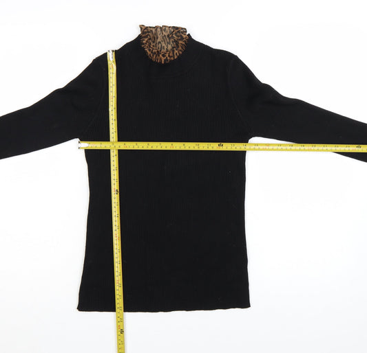 Blue Vanilla Womens Black Leopard Mock Neck Long Sleeve Pullover Jumper Size S