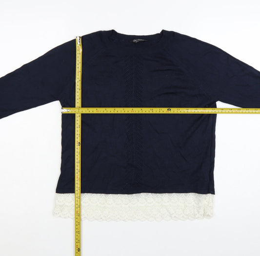 Miss Selfridge Womens Blue Lace Hem Knit Jumper Size 8