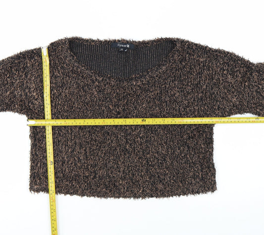 Forever 21 Women's Brown Fuzzy Knit Pullover Jumper Size S