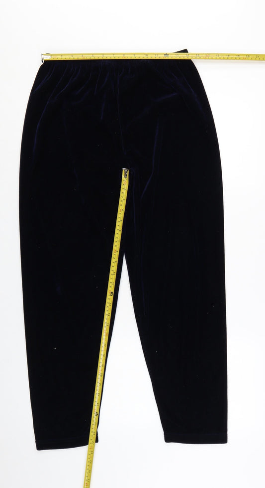 Claire Newville Women's Blue Velvet Elastic Waist Trousers UK 14-16