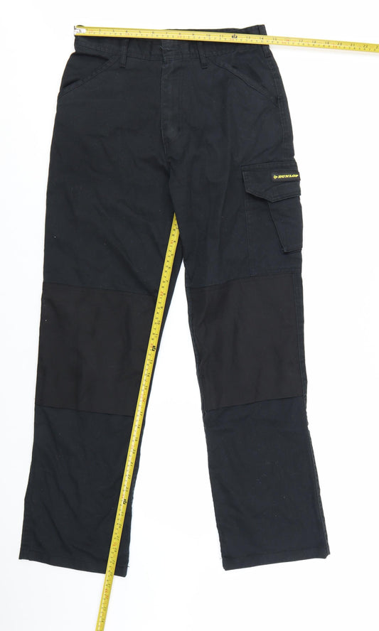 Dunlop Men's Black Cargo Workwear Trousers W28 L32 Cotton Blend