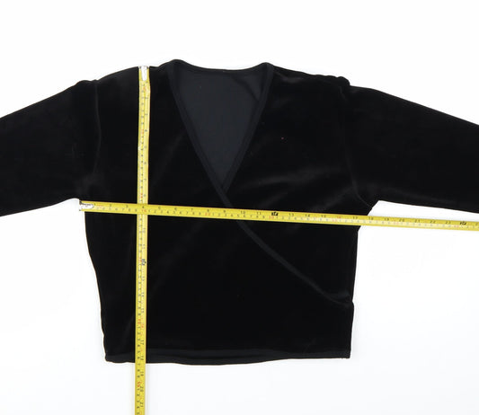 BHS Women’s Black Velvet Long Sleeve Wrap Blouse Size 14