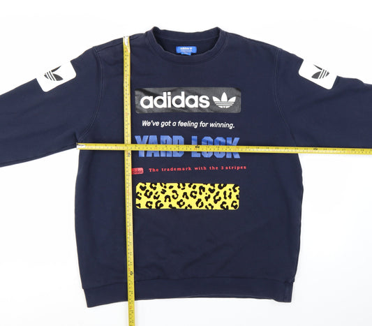 Adidas Women Navy Blue XL Pullover Sweatshirt with Graphic Print