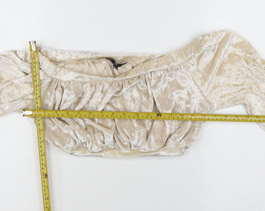 Missguided Women’s Beige Velvet Off Shoulder Cropped Blouse UK 10