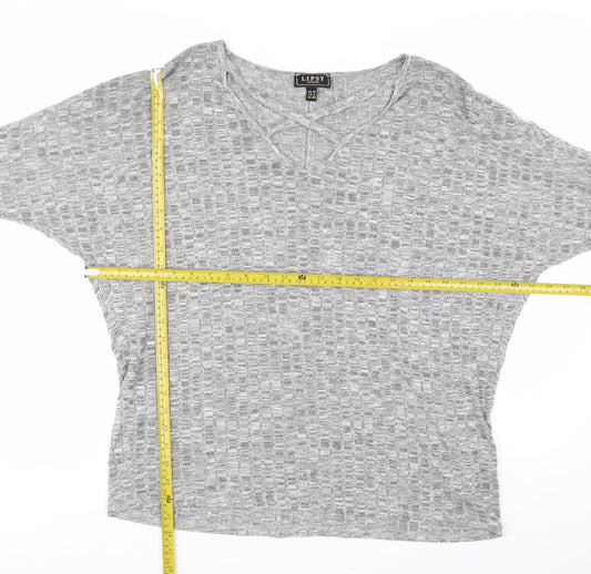 Lipsy Women Grey Long Sleeve V-Neck Jersey Top Size 12