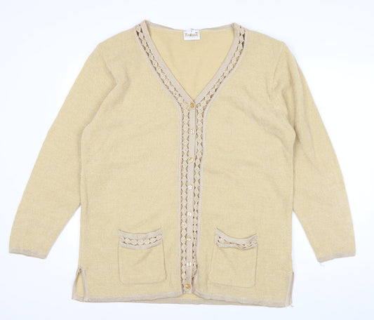 Additional front view of Roman Originals Women Beige Knit Long Sleeve V-Neck Cardigan M/L