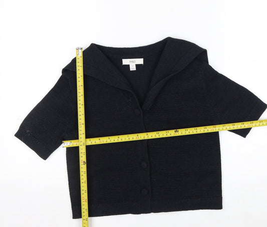 Marks and Spencer Women's Black Cropped Button-Up Knit Top XS