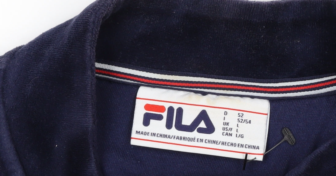 Fila Men's Blue L Retro Bomber Jacket Full Zip Velvet Finish