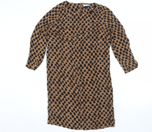 Additional front view of Jaeger Women Brown Animal Print Shift Dress, size 6, Workwear