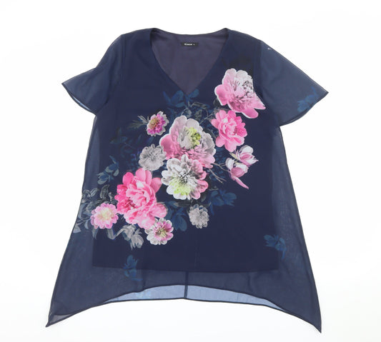 Additional front view of Roman Women's Blue Floral Chiffon Tunic Blouse, size 10