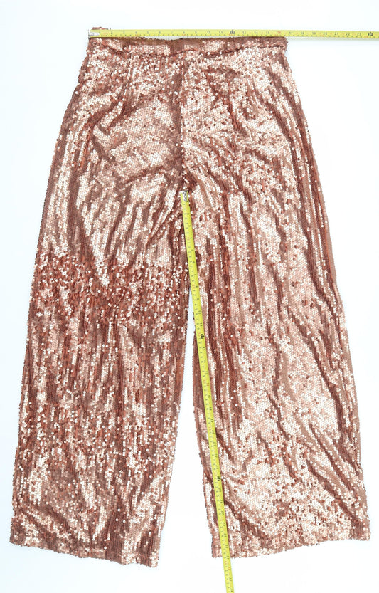 Boohoo Womens Pink Sequin Wide Leg Dress Trousers Size 14