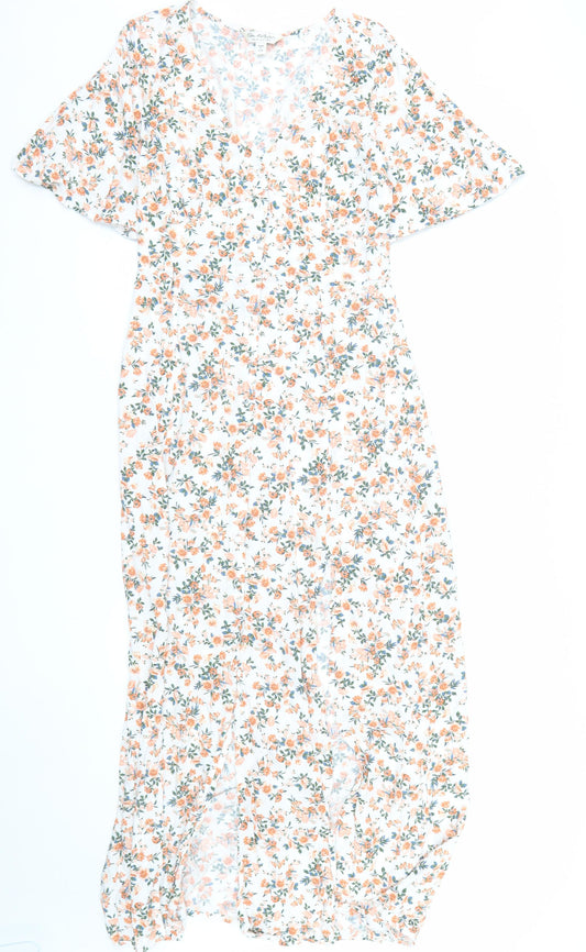 Additional front view of Miss Selfridge Women's Floral Wrap Midi Dress, size 6, Multicoloured