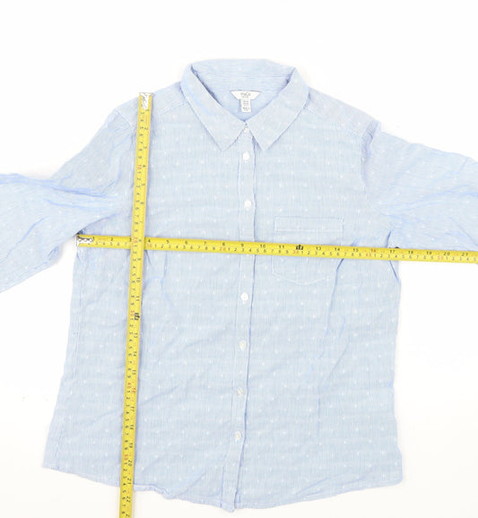 M&Co Women Blue Petite Cotton Long Sleeve Button-Up Shirt Size 10
