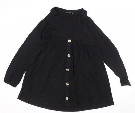 Additional front view of ASOS DESIGN Women’s Black Cotton Shirt Dress, size UK 8, Long Sleeve