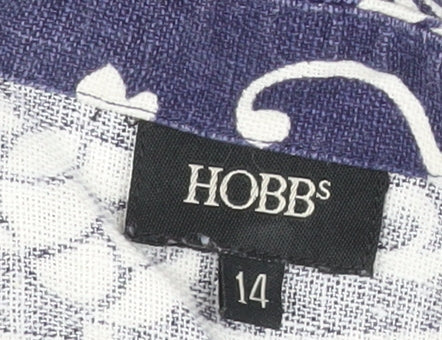 Hobbs Women Blue Floral Linen A-Line Knee Length Dress Size 14