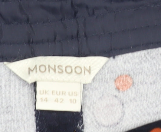 Monsoon Women Blue Polka Dot Corduroy A-Line Short Skirt Size 14