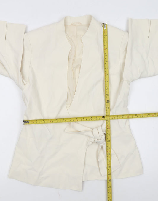 Phase Eight Women Ivory Size 12 Belted Crepe Blazer Jacket