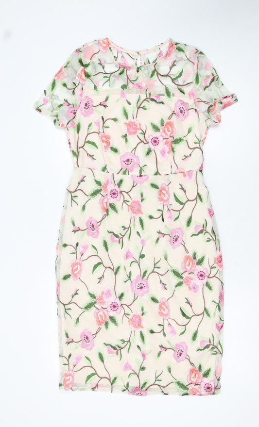 Additional front view of Dorothy Perkins Women Ivory Floral Embroidered Sheath Dress, size 10