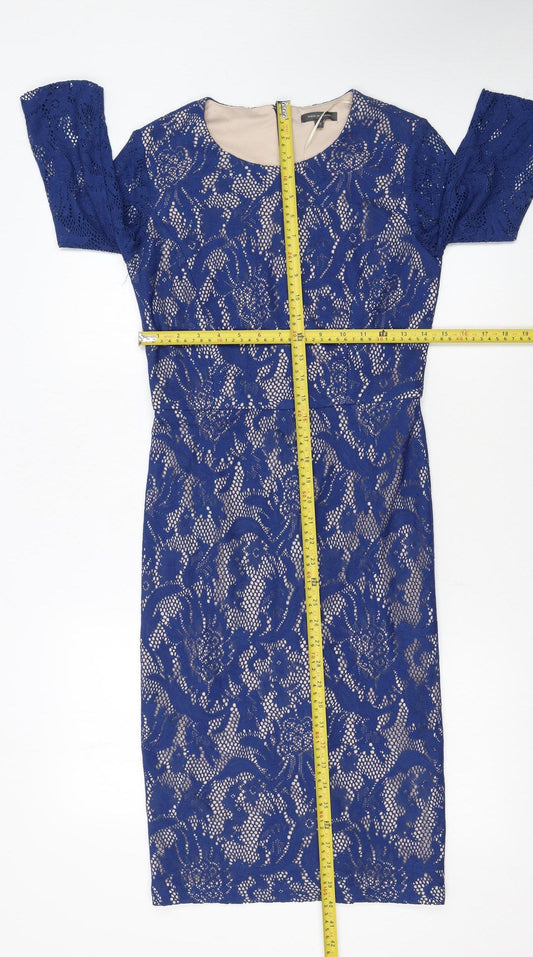 Pied a Terre Womens Blue Lace Sheath Dress Size 10 Partywear