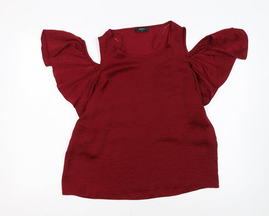 Additional front view of Papaya women’s red cold shoulder flutter sleeve blouse, size UK 14