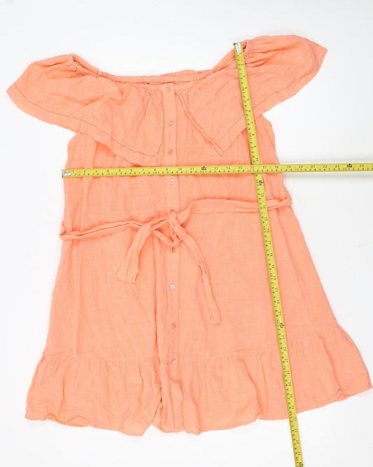 Primark Women's Orange Off Shoulder Short Cotton Dress Size 16