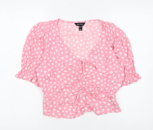 New Look Women's Pink Floral Viscose Cropped Blouse Size 12