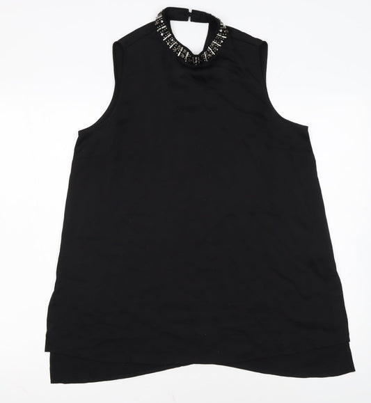 Papaya Womens Black Beaded High Neck Sleeveless Tunic Blouse Size 12