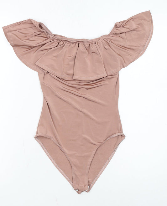 Additional front view of Miss Selfridge Women Beige Off Shoulder Bodysuit UK 6 Polyester Blend