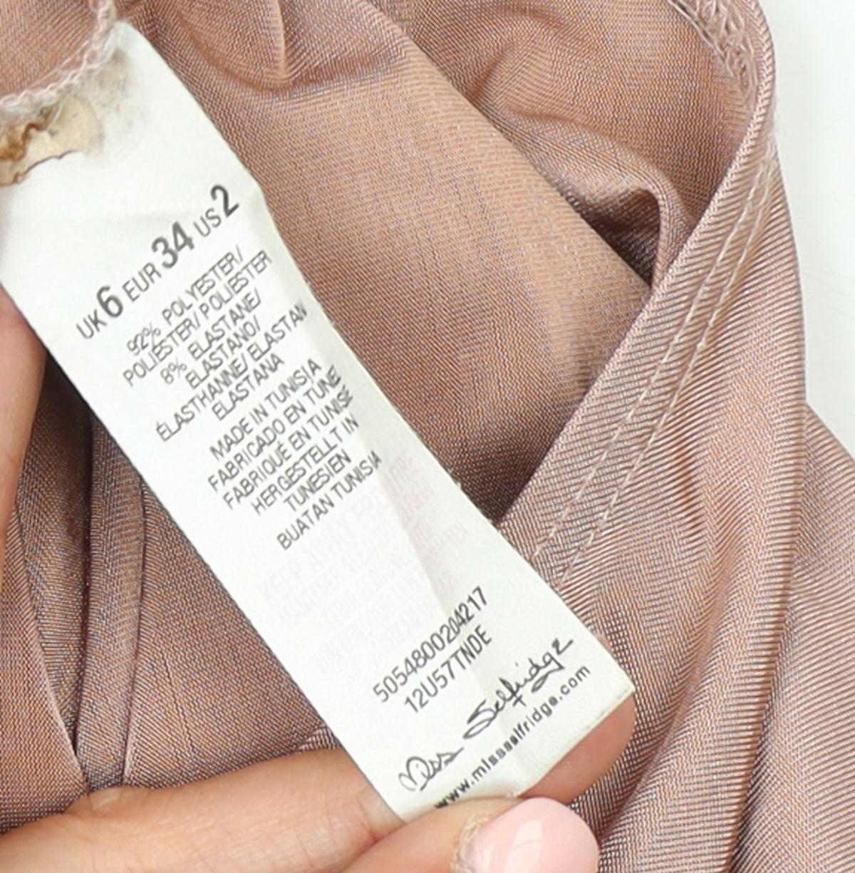 Brand and care label for Miss Selfridge Women Beige Off Shoulder Bodysuit UK 6 Polyester Blend