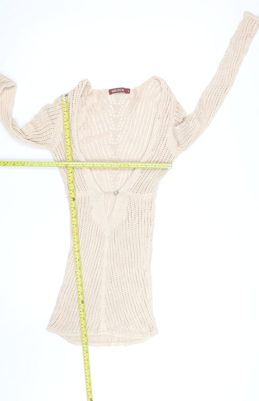 MIUSOL Women Beige Knit Bodycon Long Sleeve V-Neck Dress Size S