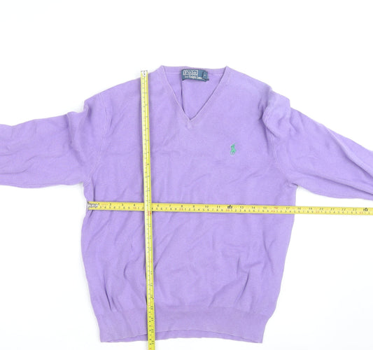 Polo Ralph Lauren Men's Purple Cotton V-Neck Jumper M