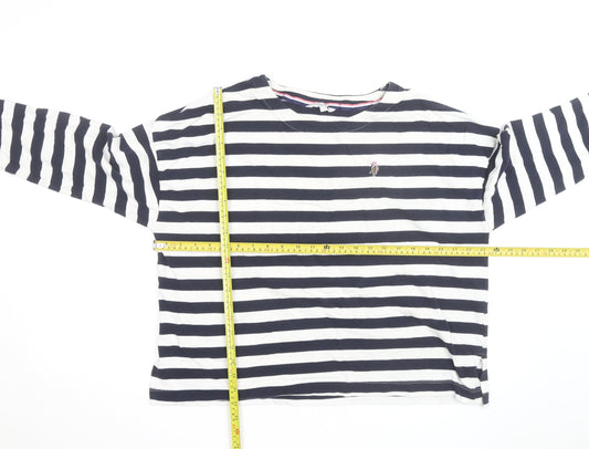 U.S. Polo Assn. Womens Blue White Striped 3/4 Sleeve Cotton T-Shirt Size 14