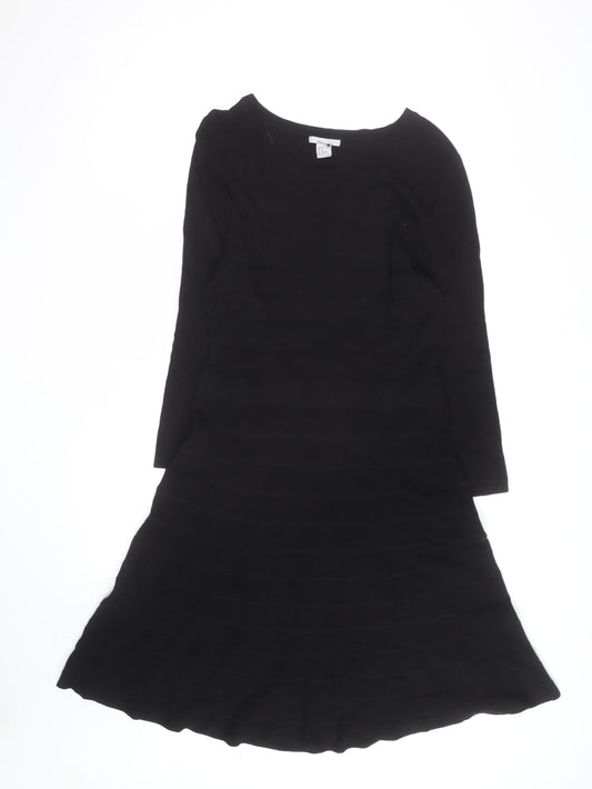 Additional front view of ESPRIT Women’s Black Knit Fit & Flare Dress, size M, Long Sleeve