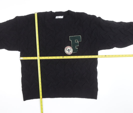 APEA Men's Black Cable-Knit Crew Neck Jumper Size M
