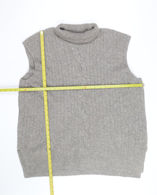 F&F Womens Grey Roll Neck Cable-Knit Wool Blend Sleeveless Jumper XL