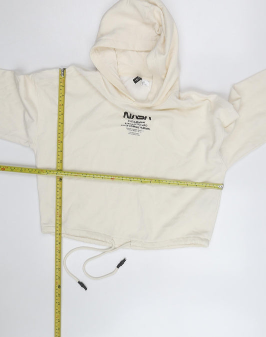 H&M Divided Women’s Beige NASA Cropped Hoodie Size S Drawstring Hem
