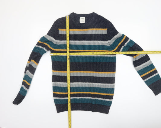 Marks and Spencer Men's Multicoloured Striped Pullover Jumper Size S