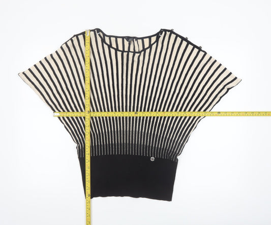 Star by Julien Macdonald Women Black Beige Striped Batwing Jumper Size 14