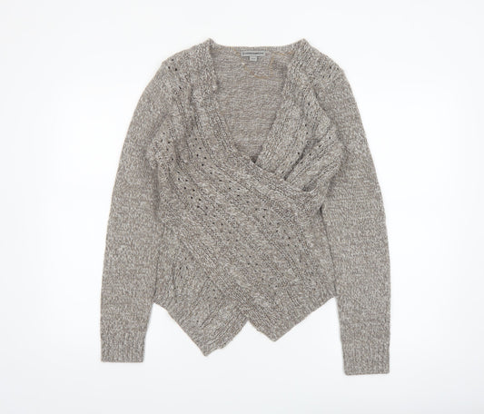 Warehouse One Women Grey Wrap Chunky-Knit Jumper Size M