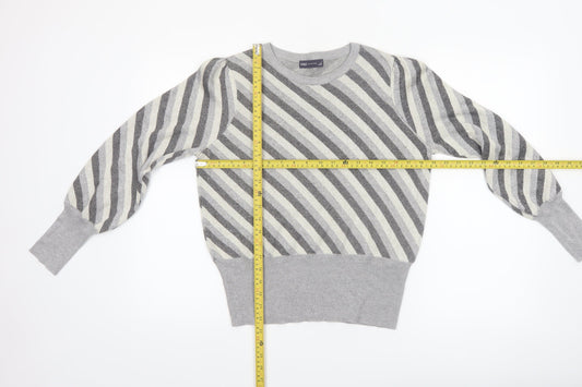 Marks and Spencer Womens Grey Striped Crew Neck Jumper Size 12